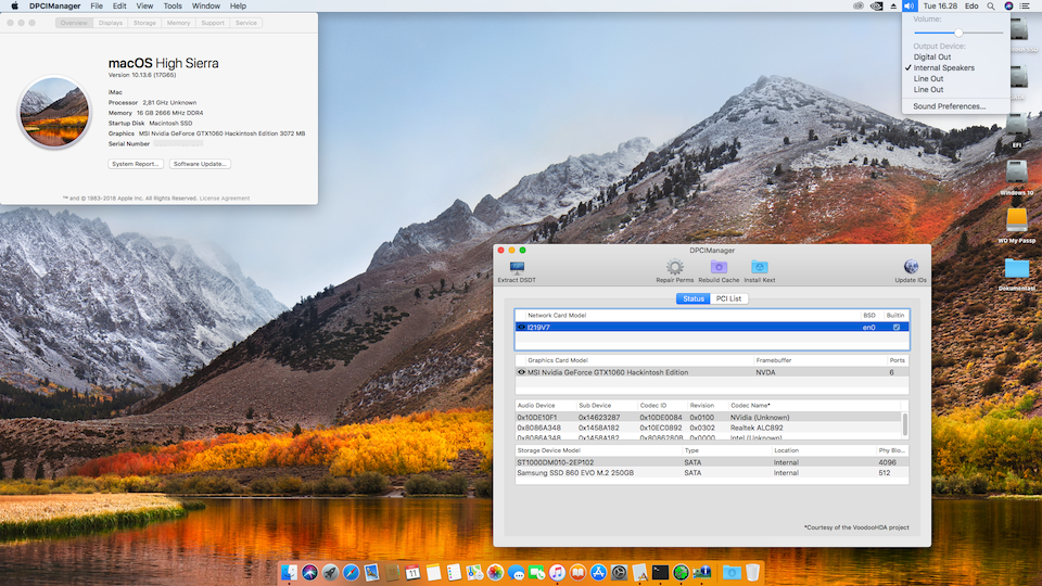 Success Hackintosh macOS High Sierra 10.13.6 Build 17G65 at Gigabyte B360 Aorus Gaming 3 + Intel Core i5 8400 + MSI GTX 1060 3GB